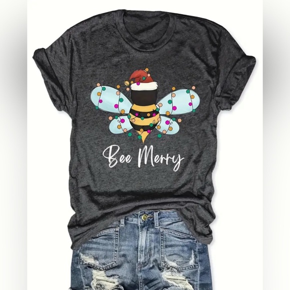Other - Holiday Festive “Bee Merry” 🐝 Women’s Grey Graphic T-Shirt size XL